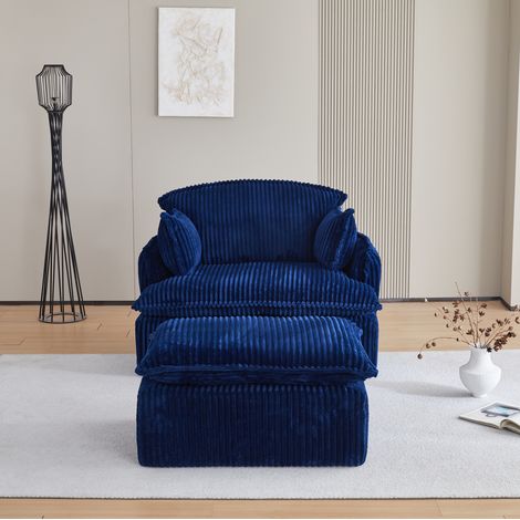 Komprimierter Sofa Sessel mit Hocker (115x89x77 cm), ohne Montage, mit Kissen, Flannelette, Blau (1/5)