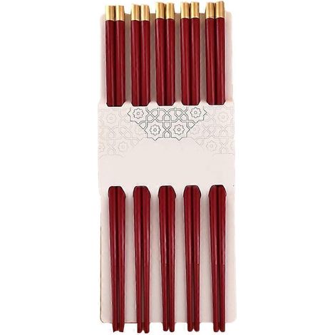 Lot de 5 paires de baguettes antidérapantes en alliage, idéales pour la maison, l'hôtel et le restaurant. Parfaites pour les sushis et autres aliments sains. - Rouge (1/5)