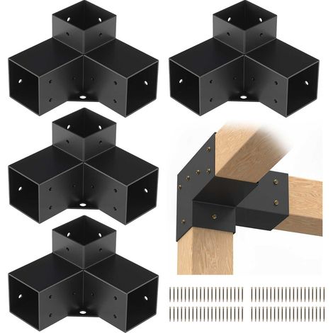4er-Set Pfostenverbinder 10 x 10 cm (Innengröße 91,44 x 91,44 mm) Pfostenecke Pergola Eckverbinder Holzverbinder 90°-Stiefelstruktur Eckhalterung Holzbalken Pavillon Halterungs Set (1/5)