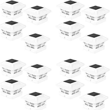 Lot de 4 lampes solaires pour poteaux avec 2 modes d'éclairage, lampes LED pour terrasse et clôture, compatibles avec les poteaux en bois 4x4, décoration de jardin, blanc chaud - JBMEDIA (1/4)