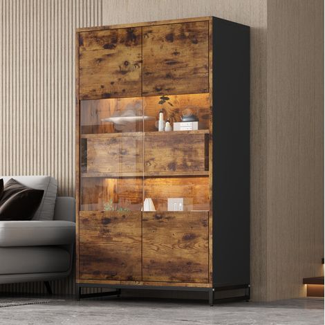 CHICFURN Vitrina LED 80 x 40 x 138 cm MDF negro efecto madera, 2 cajones (1/5)