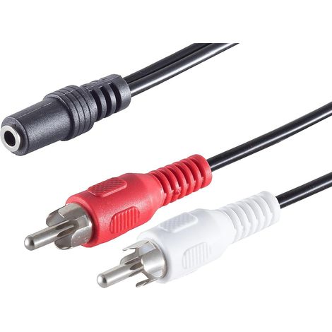 1aTTack.de 1 x 0,2 m - Prise jack noire 3,5 mm stéréo vers 2 fiches RCA - Connecteurs moulés - Contacts nickelés - Idéal pour les connexions audio et vidéo