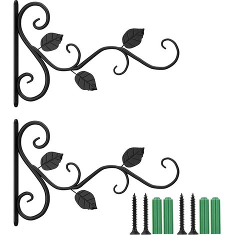 2 Pièces Supports Muraux fer Forgé Crochet Supports Panier Suspendu Crochets Supports Suspension Murale Lanternes Pots Fleurs Panier (1/5)
