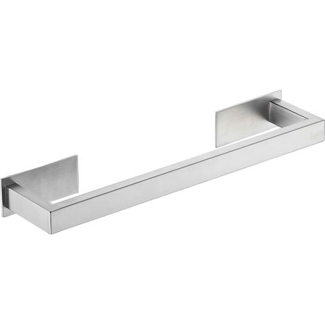 Porte-serviettes autocollant en acier inoxydable, unipolaire, design carré, argent brossé, 40 cm (1/5)