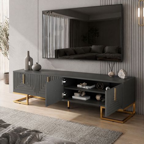 Mobile TV 170 x 40 x 45,5 cm in pannello di truciolare grigio scuro DESVIAE (1/5)