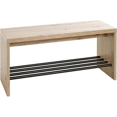 Meuble à Chaussures & Banc "Miranda" 80cm Chêne & Noir (1/5)