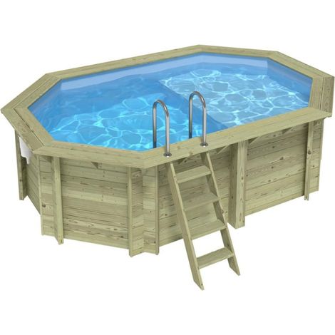 Piscine en bois NEMO 4.3 x 3 - H.1.18 m avec plage, bleu pâle, fixations à visser