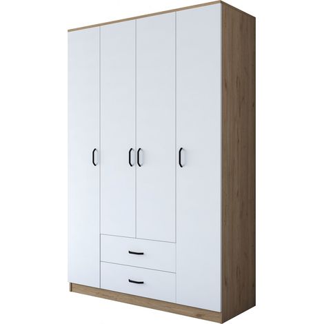 Großer Kleiderschrank mit Waschbecken, Schlafzimmer Schrank 11 Fächer, 2 Schubladen, Kleiderstange, 140x210h cm Weiß