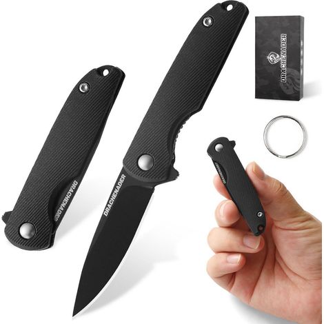 Mini Klappmesser mit 5,2 cm Klinge aus 5Cr13MoV Stahl, Einhandmesser mit Schlüsselanhänger