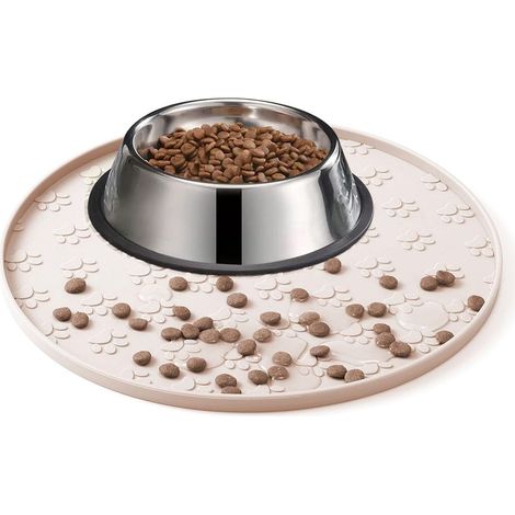 Tapis de nourriture pour chat, tapis d'alimentation en silicone, tapis antidérapant pour gamelle pour chien, plateau imperméable (1 pièce, crème, 28 x 28 cm) (1/5)