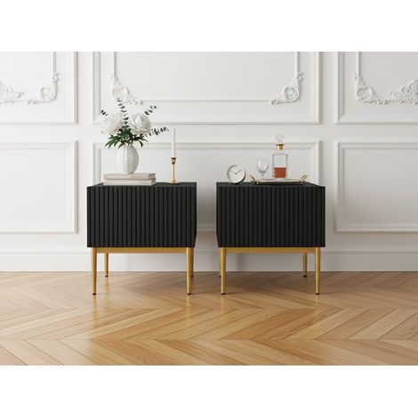 BOBOCHIC - Lot de 2 chevets tiroir KASHA pieds or Noir (1/5)