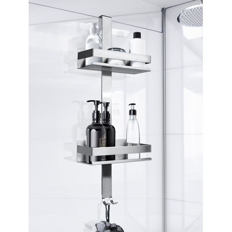 Étagère de douche à suspendre argentée Étagère de douche avec 2 paniers de douche à suspendre Étagère de douche à suspendre Panier de douche Étagère de douche en acier inoxydable (1/5)