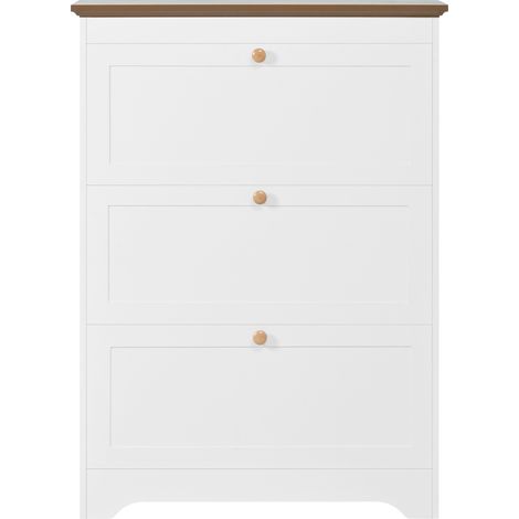 Scarpiera salvaspazio con 3 ante a ribalta, 87x26x120 cm in MDF bianco HOMVRA (1/5)