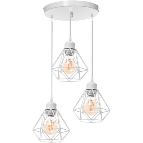 royaluxe- Plafonnier Rétro À 3 Lumières Blanc Suspension Luminaire Vintage D'Intérieur Suspension Lustre E27 Cage En Métal (1/5)