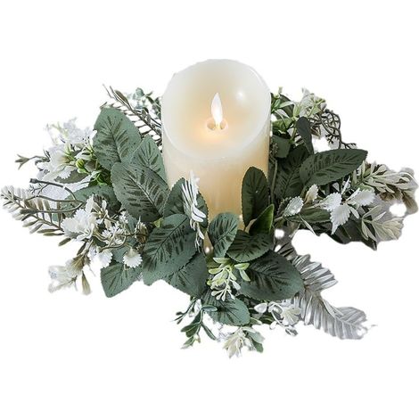 Couronne De Feuillage Artificiel - 25 cm - Anneau Pour Bougie Cylindrique - Décoration De Porte Table Et Intérieur Extérieur - 1 Pièce (1/5)