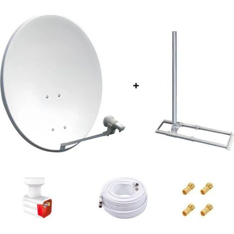 Kit antenne parabolique - HD4K - 100 cm (acier) - Support chevron fixation toit 1 m - LNB Twin HD 4K - Câble coax 25 m Twin