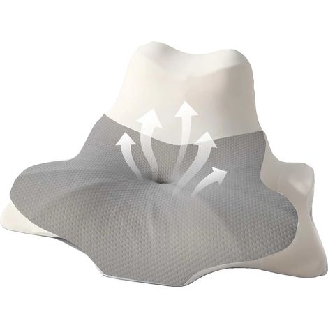 Almohada refrescante de espuma viscoelástica, diseño ergonómico, fácil de cuidar, gris-blanco, 62x44x27cm (1/2)