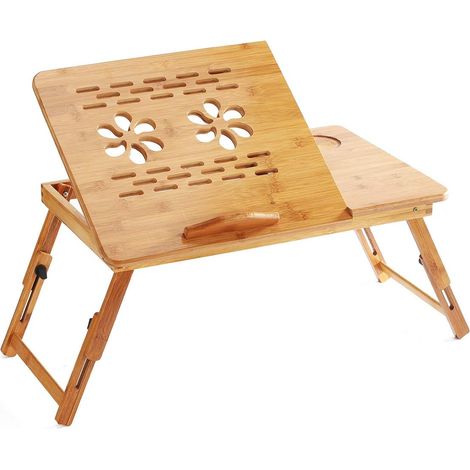 Table de chevet pliable avec cadre de lit pour ordinateur portable, hauteur réglable, tiroir supérieur et inclinaison à 4 angles (1 pièce). (1/5)