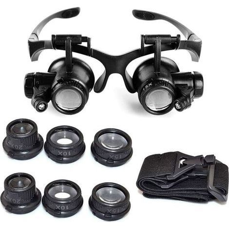 Vente chaude-Loupe Serre Tête Loupe Frontale Lunettes grossissantes Allumage LED Grossissements de 10x, 15x, 20x et 25x,de (1/4)