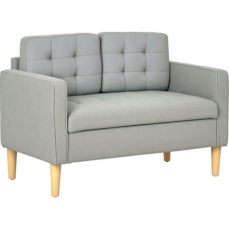Modern 2 Seater Sofa with Hidden Storage, 117cm Tufted Cotton Couch with Wood Legs, Compact Loveseat for Living Room, Kitchen, Light Grey