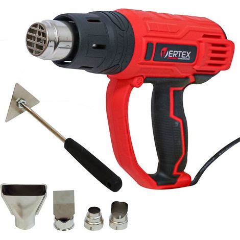 Vertex VOG2400 Pistolet à air chaud de, 2000 W, 2 niveaux de température 450-600 °C, avec set de 4 buses et grattoir, dans une mallette de PVC