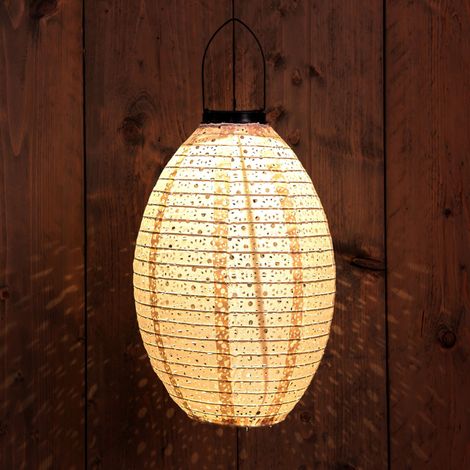 LED Solar Textil Lampion oval sand - 32 cm - Garten Deko Beleuchtung warm weiß