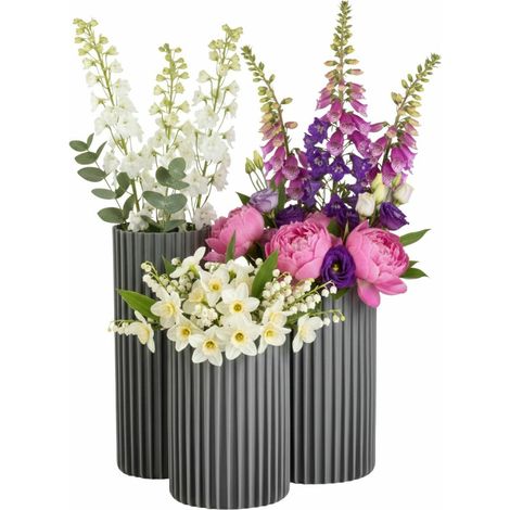 Set aus 3 modernen grauen RIBS-Vasen