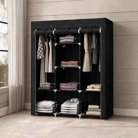Commode coloris noir en tissu 125 x 43 x 162,5 cm (1/5)