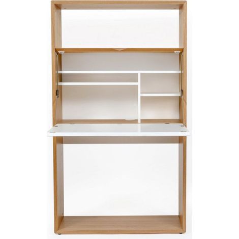 Paris Prix – Bureau droit 157cm blanc et chêne – Design scandinave – Panneaux agglomérés – Éco-responsable – Fabrication européenne (1/5)