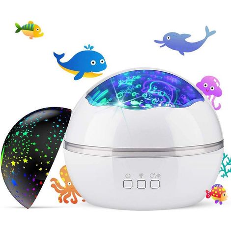 Nachtlichtprojektor – Sternenhimmel- und Unterwasserweltprojektion – 360°-Drehung – 8 LED-Farbmodi – Fürs Kinderzimmer – 1 Stück (1/5)