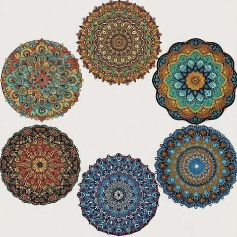 Posavasos Mandala - Juego de 6 - Diseño floral colorido - 10 cm - Posavasos para vasos y tazas - Decoración de mesa estilo bohemio (1/2)