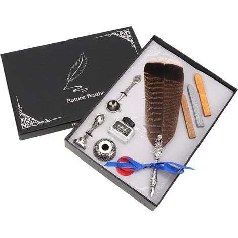 Stylo plume vintage européen, set calligraphie avec plume d'oie et porte-plume (7), idéal pour écriture artistique et signature. (1/5)