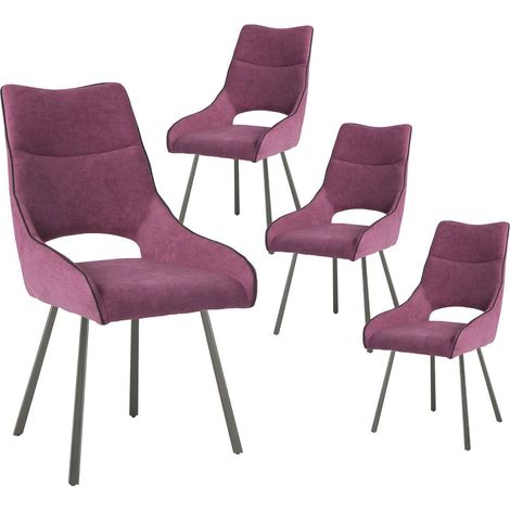 Lot de 4 chaises tissu coloris violet pieds métal laqué gris - SILOUAN (1/4)