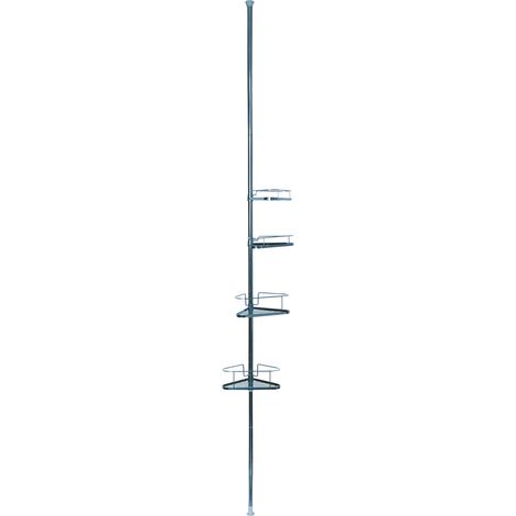 Estante de ducha de esquina autoportante telescópico de acero cromado 145-250 cm - sin taladrar - 4 estantes MSV (1/2)