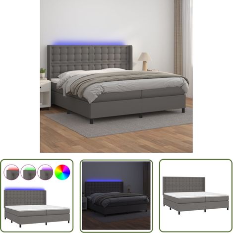 The Living Store Sommier à lattes de lit matelas LED Gris 200x200 cm Similicuir - Lit Plateforme - Lit Capitonné - Lit Design - Lit Double - Sommier Tapissier (1/5)
