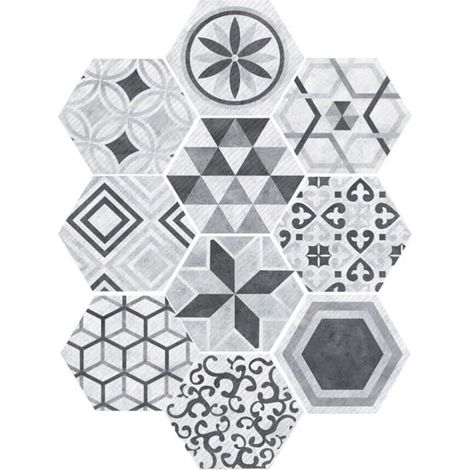 Carrelage Autocollants Hexagonal Style Industriel Anti-Slip Auto-Adhésif Amovible Sticker Mur,200 mm × 230 mm,10 pièces (1/5)