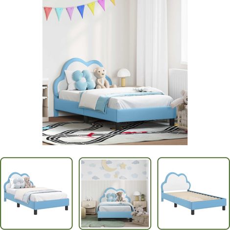 Bettrahmen - Kinderbettgestell mit Kopfteil mit Kopfteil Blau 80 x 160 cm PU (1/5)