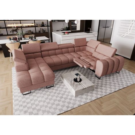 Wohnlandschaft Schlafsofa BASTIEN RELAX in Stoff Aragon Rosa Ottomane Links