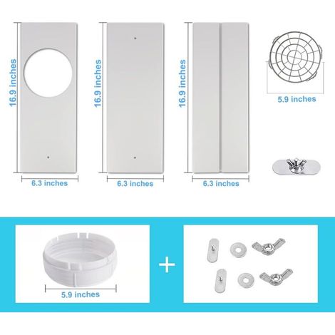Panneau d'étanchéité pour fenêtre de climatisation portable, 16 cm de large, réglable et extensible, kit de 4 pièces avec tuyau d'évacuation (1/5)