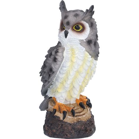 Décoration Hibou Résine à Plumes Grises - Ornement Détaillé pour Jardin, Porche et Intérieur (1/5)