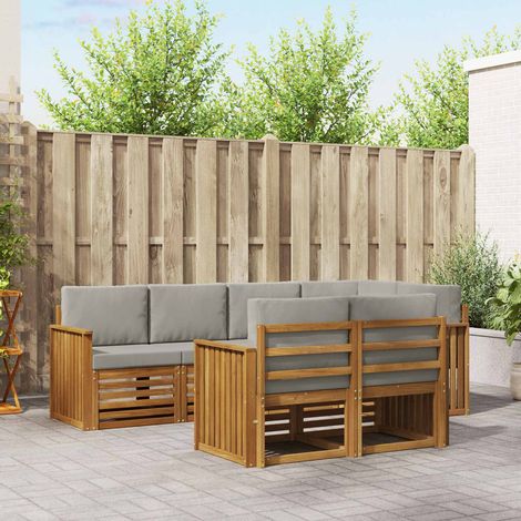 Ecksofa Set 7 pcs Natürlich und Hellgrau Massivholz Akazie (1/5)