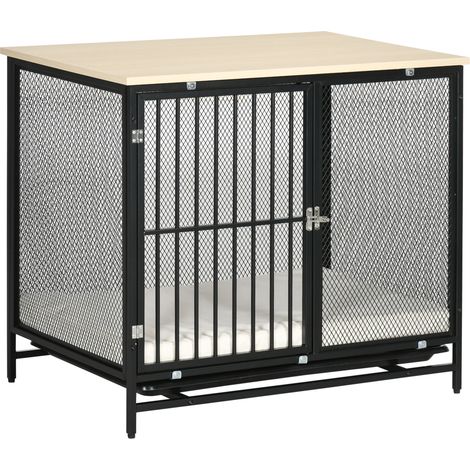 Cage pour chien niche plateau coussin extensible transport chêne noir 80x55x71 cm