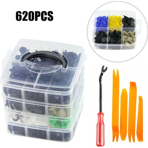 Juego de gomas para coche con 24 tipos diferentes de cierres, 620 piezas, hebillas en caja + 5 juegos de herramientas. (1/5)