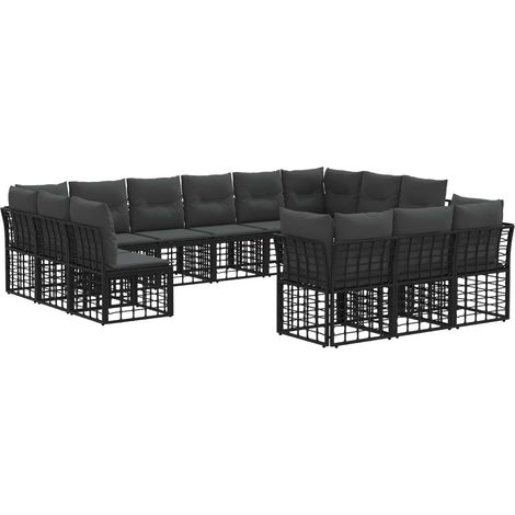 Maison Exclusive - Outdoor-Sofagarnitur Schwarz und Dunkelgrau Po
