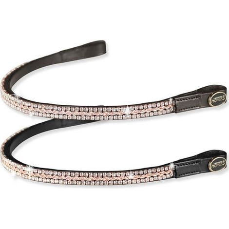Cob, Nero: Frontalino in cuoio morbido con treccia color oro rosato e strass argento (1/2)