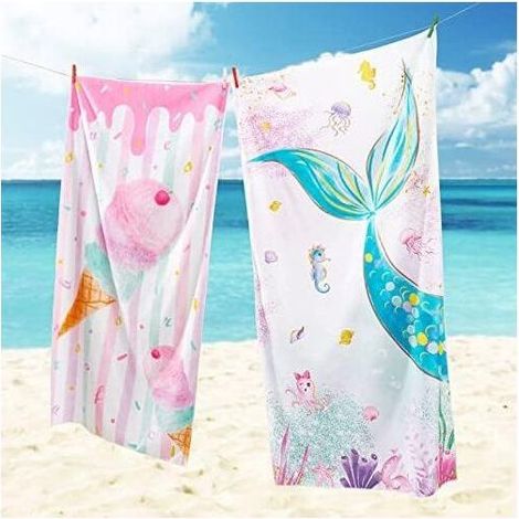 Serviette de Plage Enfants Sirène - 75 x 150 cm Serviette en Microfibre sans Sable pour Garçons Serviette de Piscine Absorbant Sé (1/3)