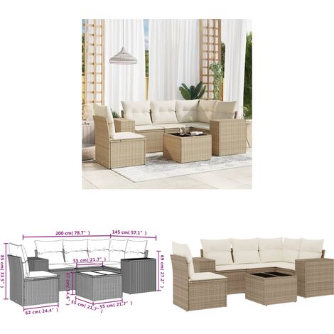 Salon de jardin avec coussins 6 pcs beige résine tressée - Ensemble Salon De Jardin - Meuble De Jardin - Résine Tressée - Rotin Synthétique - Mobilier Extérieur - Home & Living (1/3)