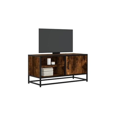 Meuble TV chêne fumé 80x34,5x40 bois d'ingénierie et métal (1/5)