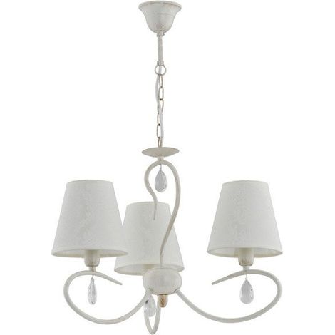 Alfa BALI White Classic Crystal Chandelier 3-Light Ceiling Pendant, Metal Fixture, E14 3x10W LED Compatible, Dimmable with Bulbs, 50cm Wide, 70cm Height (1/3)