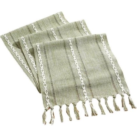 Camino de mesa tejido a mano con borlas，mantel verde hierba de 200x33cm，funda moderna y sencilla，mantel largo de algodón y lino，tela decorativa (1/5)